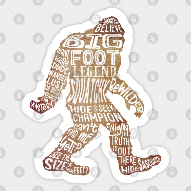 Funny Bigfoot, Sasquatch Word Cloud Sticker by Jitterfly